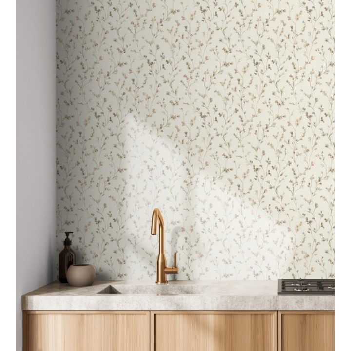 Papel pintado efecto lienzo de flores multicolores texturizado - Amaris Sprig 685106