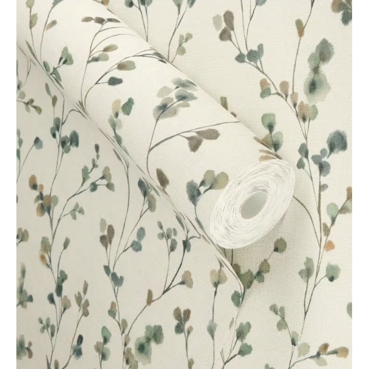 Papel pintado efecto lienzo de flores multicolores texturizado - Amaris Sprig 685107