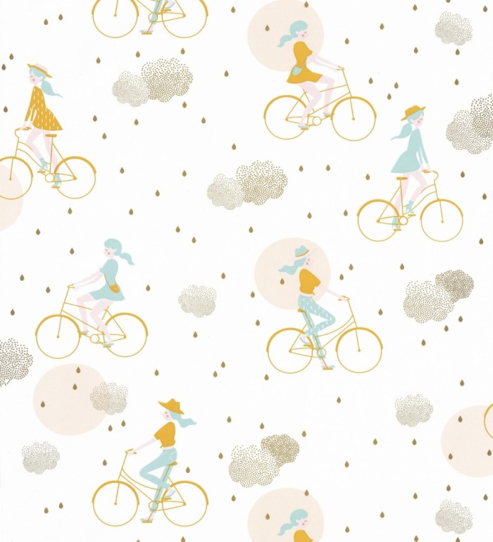 Papel pintado infantil niñas en bici - Girls Bikes 126704