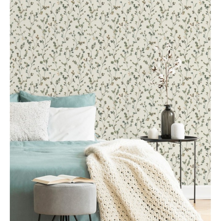 Papel pintado efecto lienzo de flores multicolores texturizado - Amaris Sprig 685107