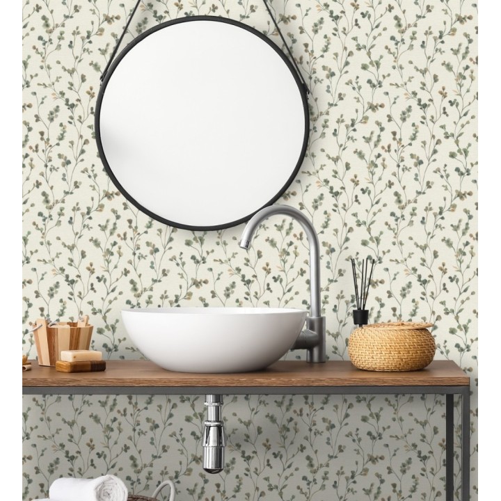 Papel pintado efecto lienzo de flores multicolores texturizado - Amaris Sprig 685107