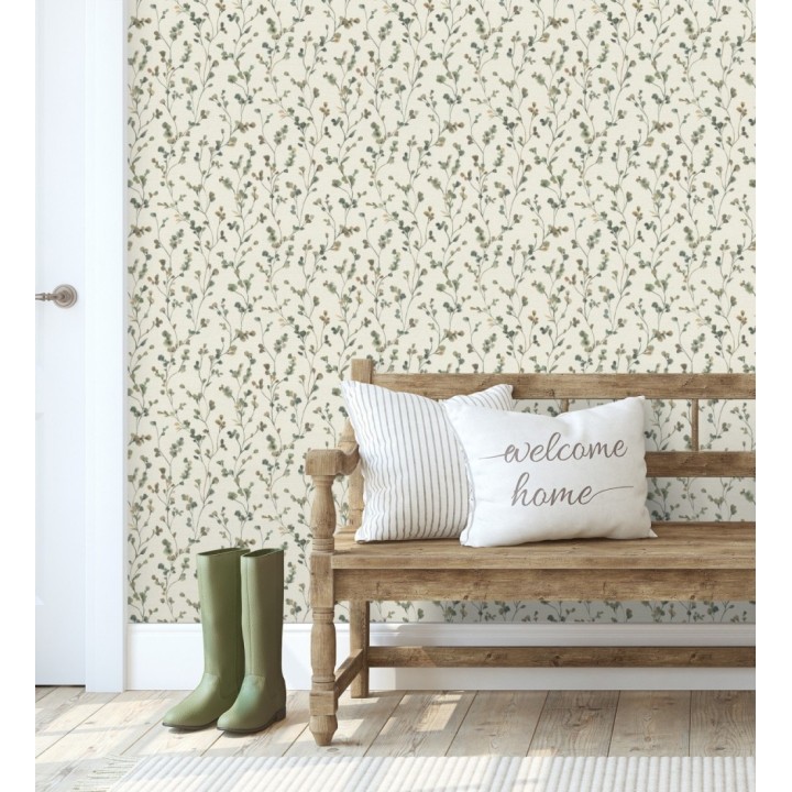 Papel pintado efecto lienzo de flores multicolores texturizado - Amaris Sprig 685107