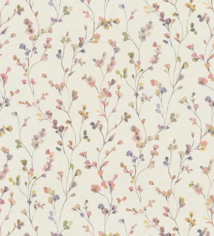 Papel pintado efecto lienzo de flores multicolores texturizado - Amaris Sprig 685108