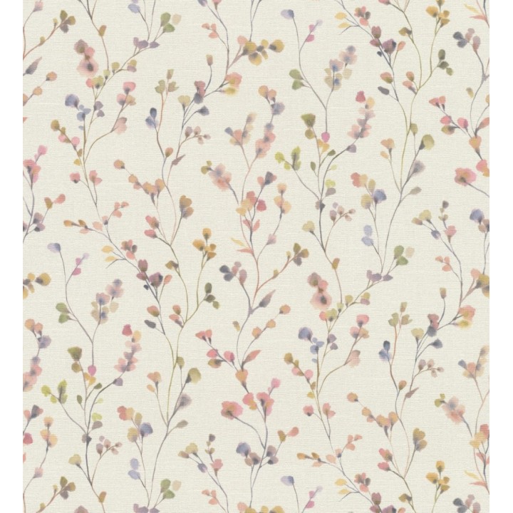 Papel pintado efecto lienzo de flores multicolores texturizado - Amaris Sprig 685108