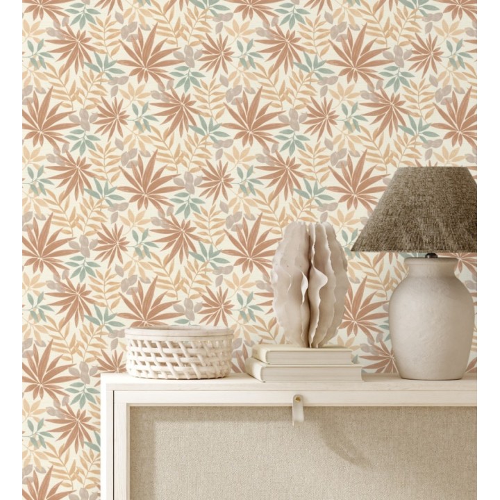 Papel pintado selva cálida textura lino natural - Saskia Modern 685109