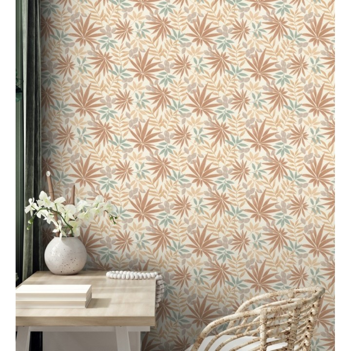 Papel pintado selva cálida textura lino natural - Saskia Modern 685109