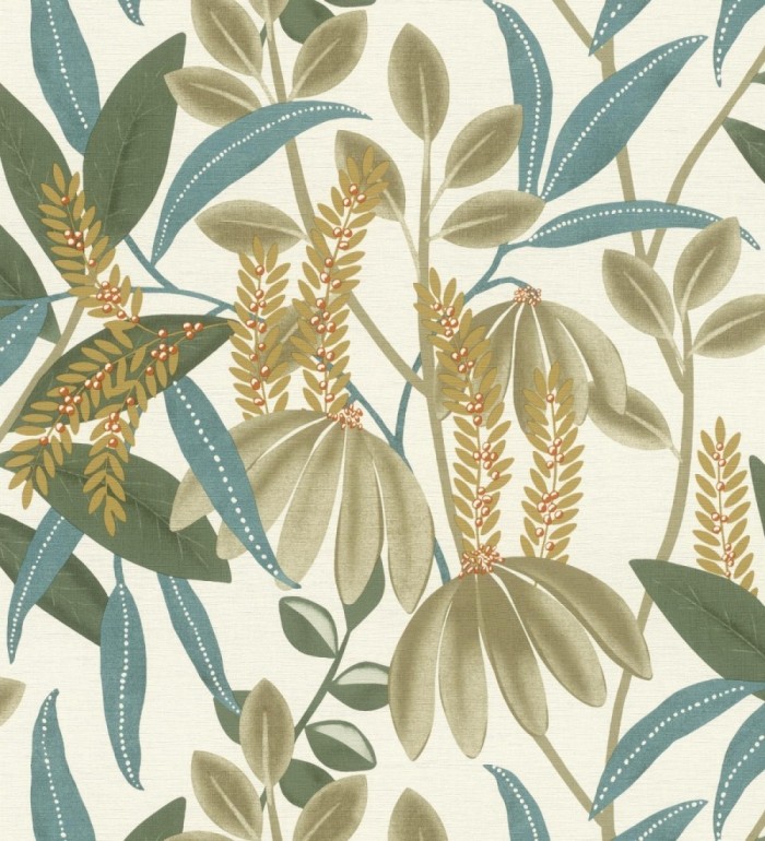 Papel pintado hojas exóticas sobre lienzo lino - Malindi Tropical 685110