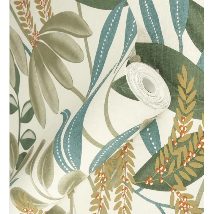 Papel pintado hojas exóticas sobre lienzo lino - Malindi Tropical 685110