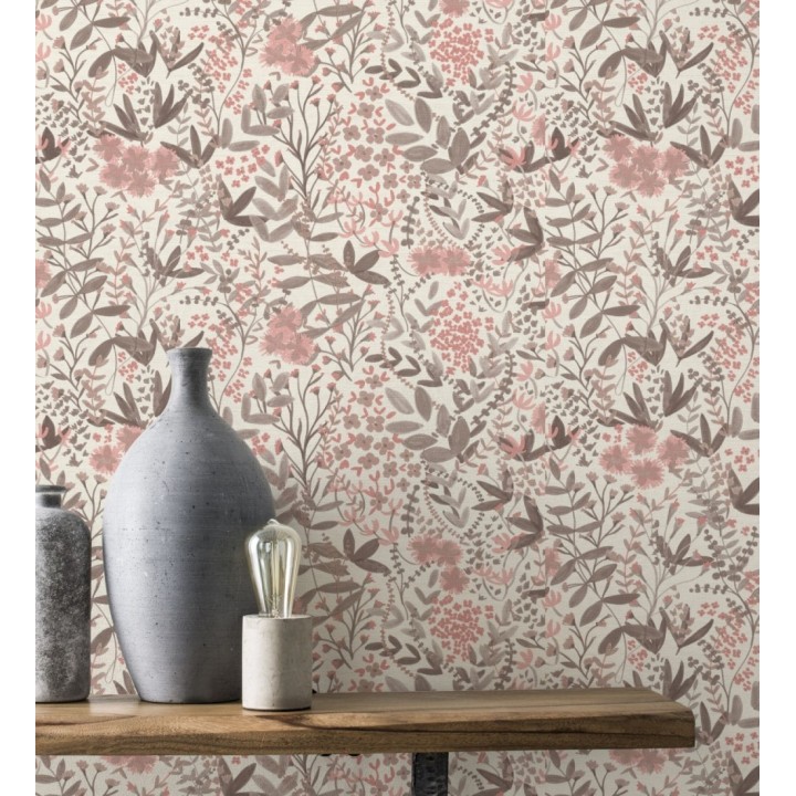 Papel pintado estilo liberty botánico rosa empolvado - Sara Pretty 685111