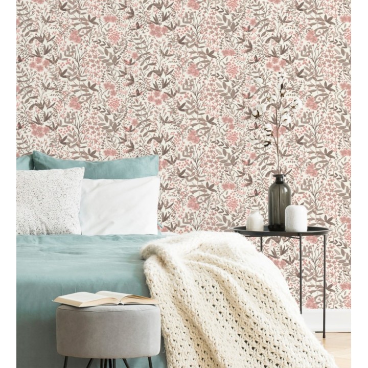 Papel pintado estilo liberty botánico rosa empolvado - Sara Pretty 685111