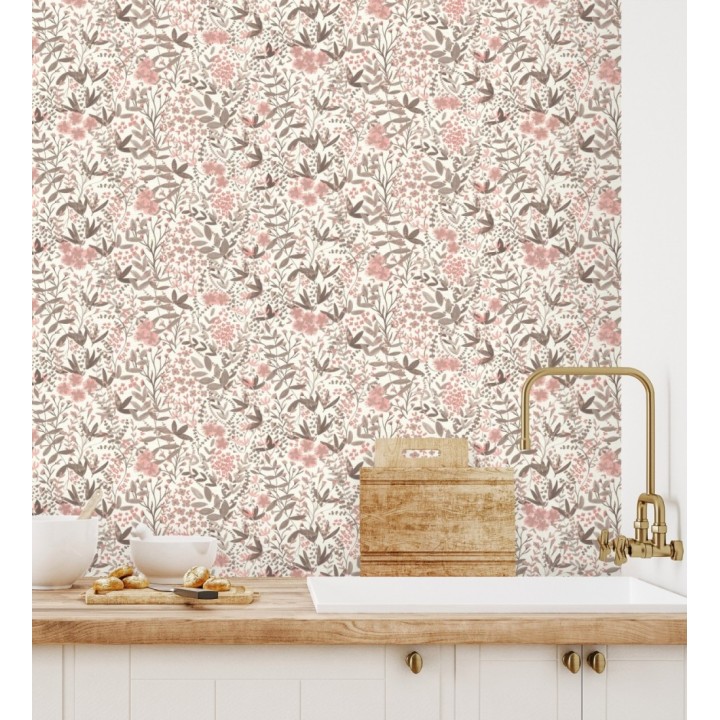 Papel pintado estilo liberty botánico rosa empolvado - Sara Pretty 685111