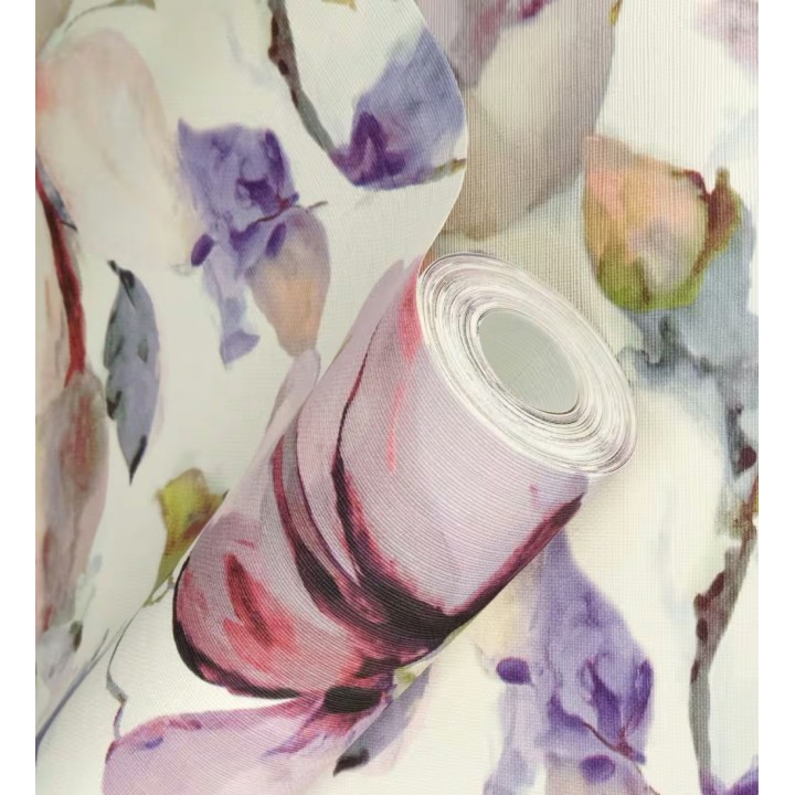 Papel pintado arte abstracto floral con acuarelas sobre lienzo texturado - Claude Watercolor 685112