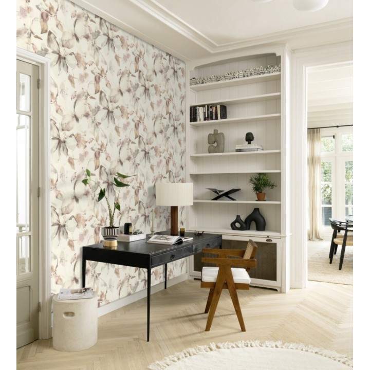 Papel pintado arte abstracto floral con acuarelas sobre lienzo texturado - Claude Watercolor 685113