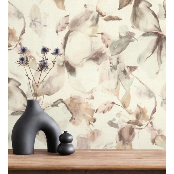 Papel pintado arte abstracto floral con acuarelas sobre lienzo texturado - Claude Watercolor 685113