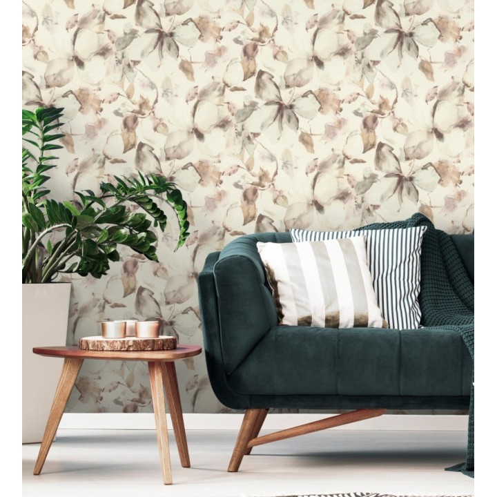 Papel pintado arte abstracto floral con acuarelas sobre lienzo texturado - Claude Watercolor 685113