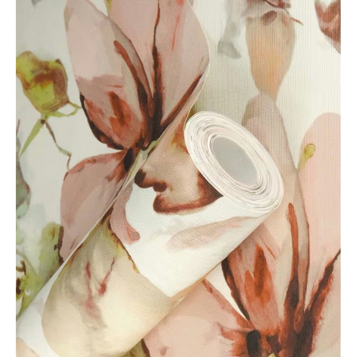 Papel pintado arte abstracto floral con acuarelas sobre lienzo texturado - Claude Watercolor 685114