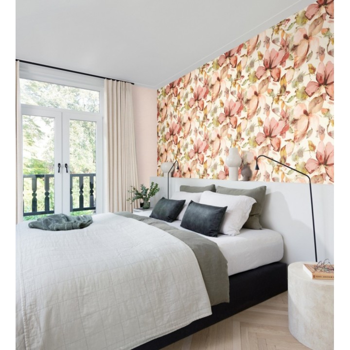 Papel pintado arte abstracto floral con acuarelas sobre lienzo texturado - Claude Watercolor 685114