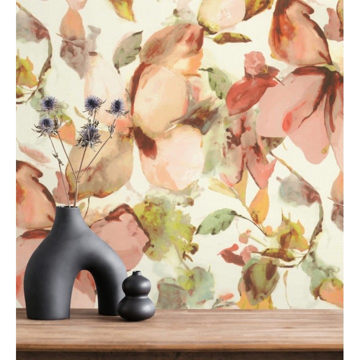 Papel pintado arte abstracto floral con acuarelas sobre lienzo texturado - Claude Watercolor 685114