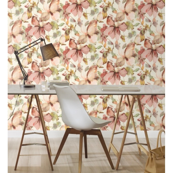 Papel pintado arte abstracto floral con acuarelas sobre lienzo texturado - Claude Watercolor 685114