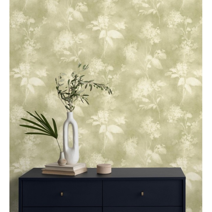 Papel pintado siluetas florales verde textura lienzo - Provence Romantic 685115