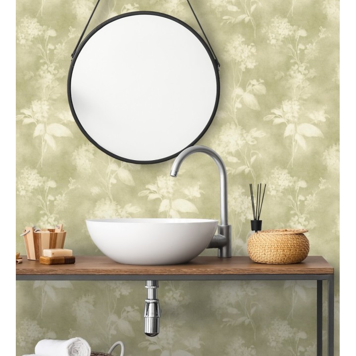 Papel pintado siluetas florales verde textura lienzo - Provence Romantic 685115