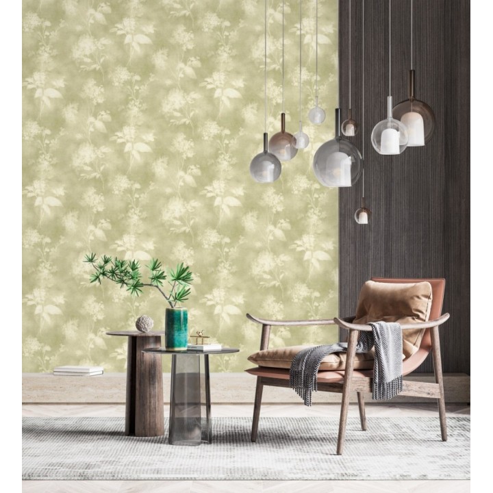 Papel pintado siluetas florales verde textura lienzo - Provence Romantic 685115