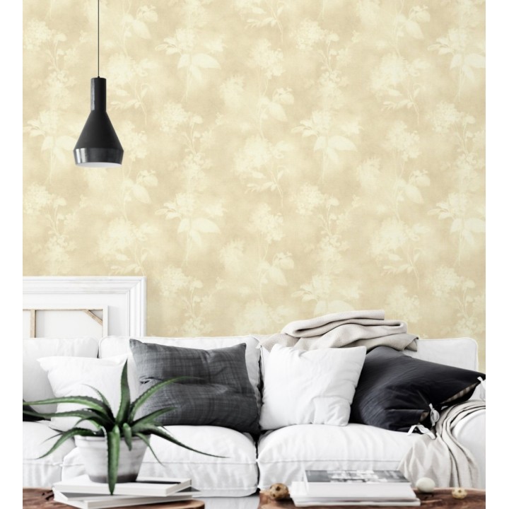 Papel pintado siluetas florales beige textura lienzo - Provence Romantic 685116