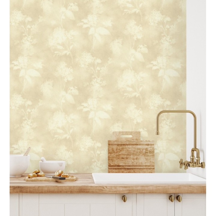 Papel pintado siluetas florales beige textura lienzo - Provence Romantic 685116