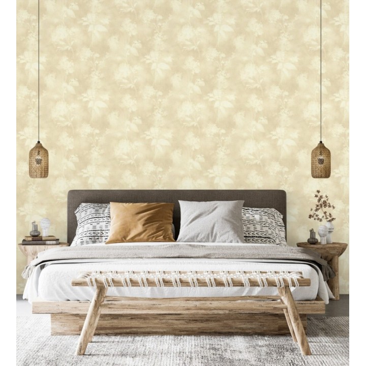 Papel pintado siluetas florales beige textura lienzo - Provence Romantic 685116