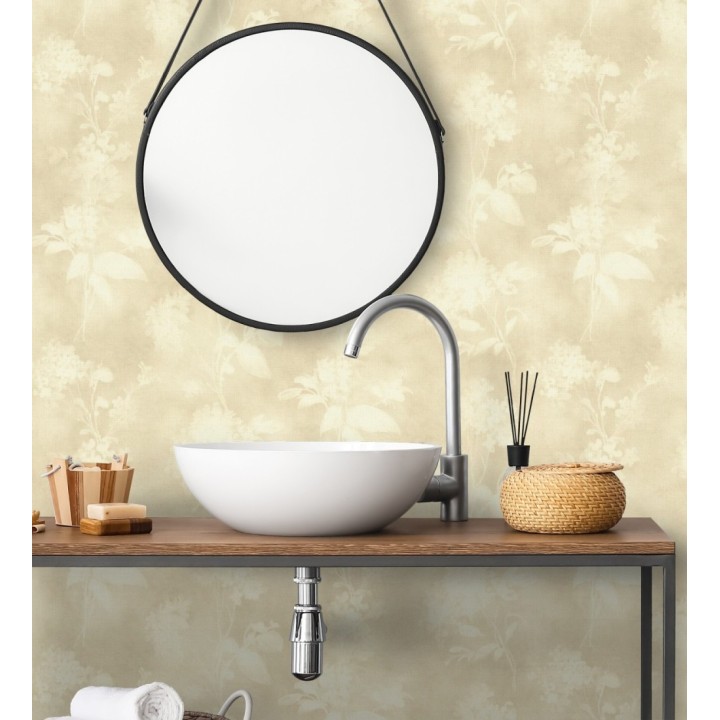 Papel pintado siluetas florales beige textura lienzo - Provence Romantic 685116