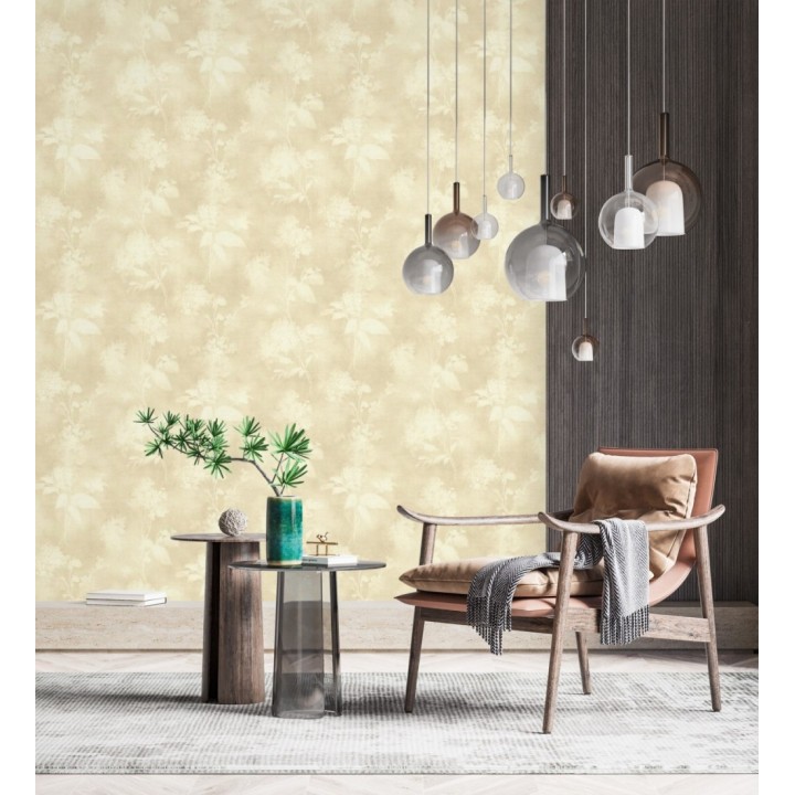 Papel pintado siluetas florales beige textura lienzo - Provence Romantic 685116