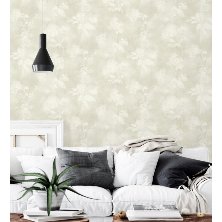 Papel pintado siluetas florales gris textura lienzo - Provence Romantic 685117