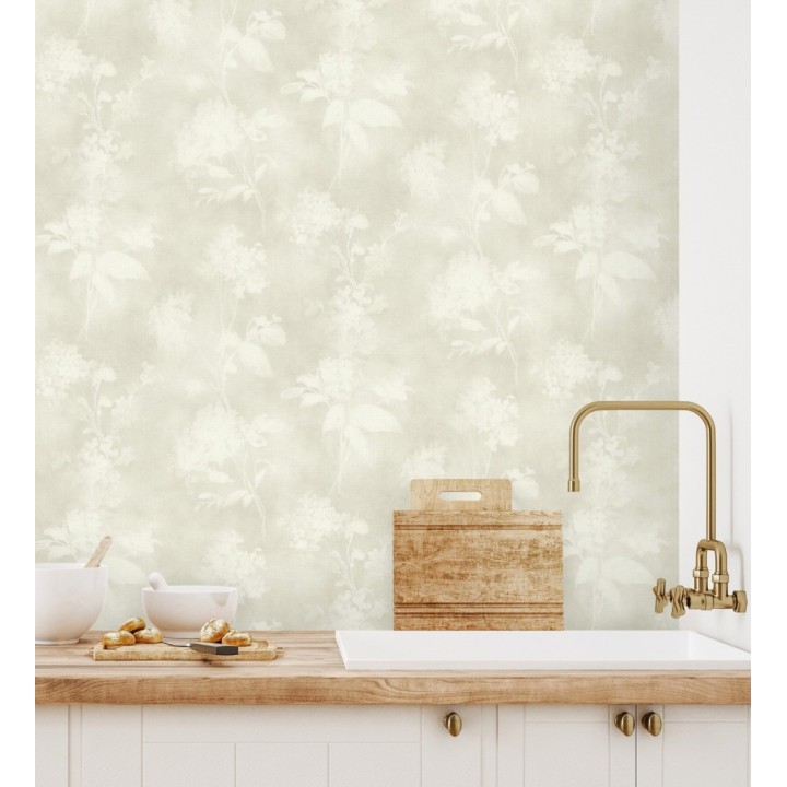 Papel pintado siluetas florales gris textura lienzo - Provence Romantic 685117