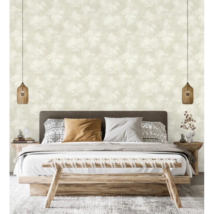 Papel pintado siluetas florales gris textura lienzo - Provence Romantic 685117