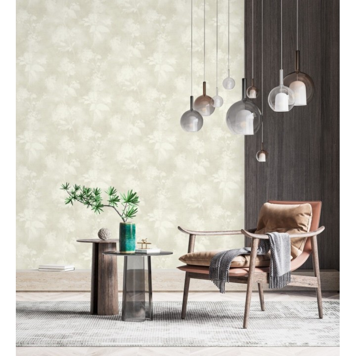 Papel pintado siluetas florales gris textura lienzo - Provence Romantic 685117