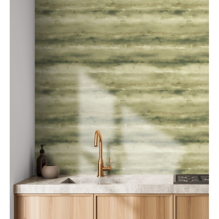 Papel pintado bruma tropical verde musgo textura lienzo - Brasilia Horizon 685118