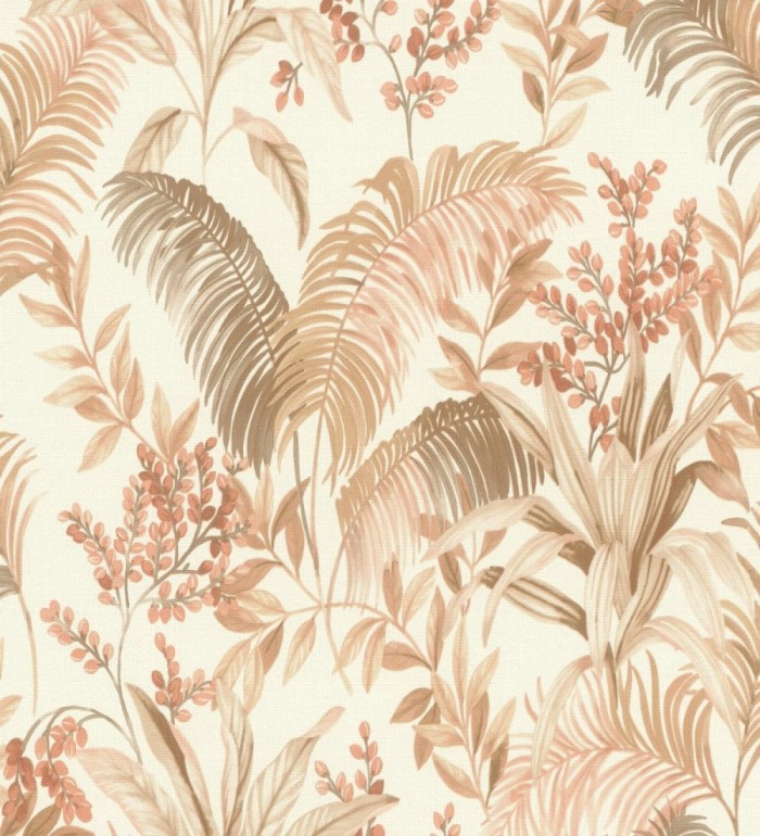 Papel pintado hojas palmeras terracota fondo lienzo blanco roto - Nairobi Botanical 685122