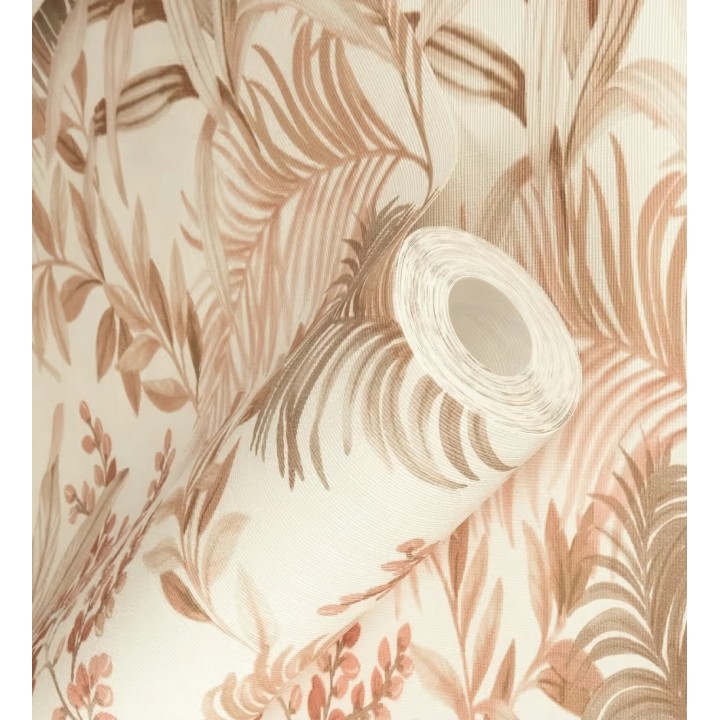 Papel pintado hojas palmeras terracota fondo lienzo blanco roto - Nairobi Botanical 685122