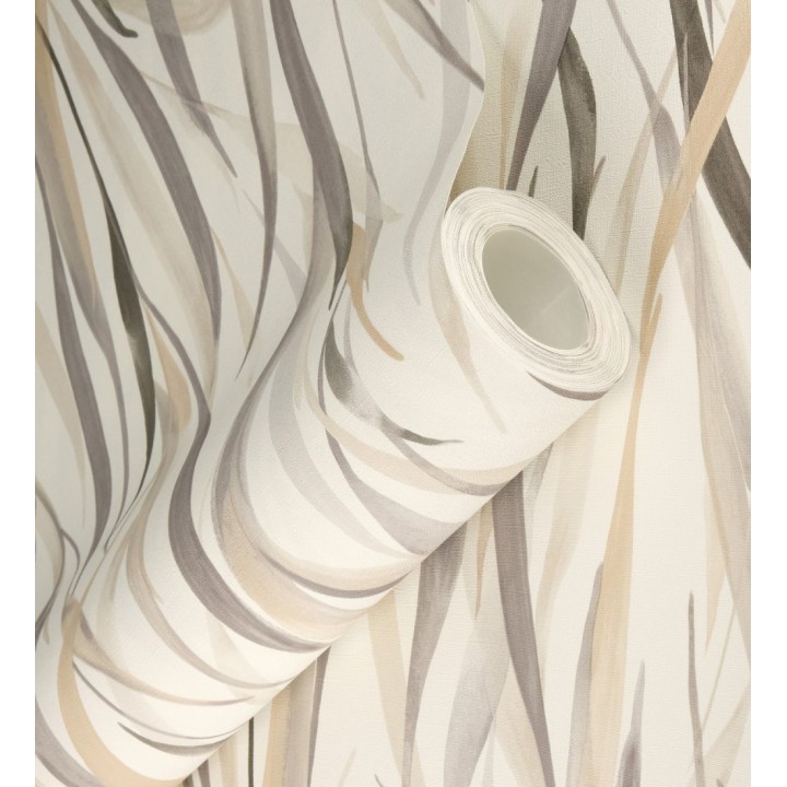 Papel pintado algas marinas acuarela beige y gris visón - Carolina Bay 685126