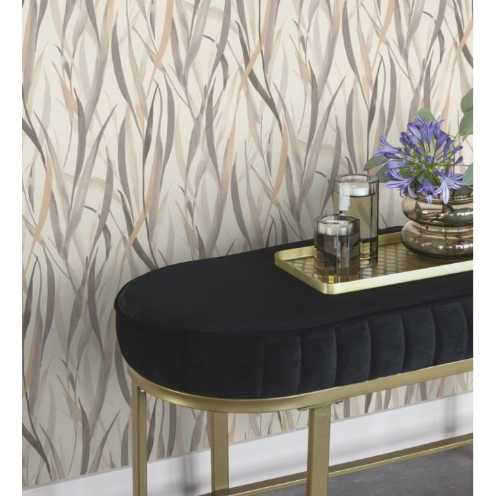 Papel pintado algas marinas acuarela beige y gris visón - Carolina Bay 685126