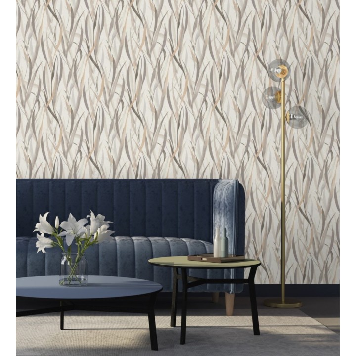 Papel pintado algas marinas acuarela beige y gris visón - Carolina Bay 685126