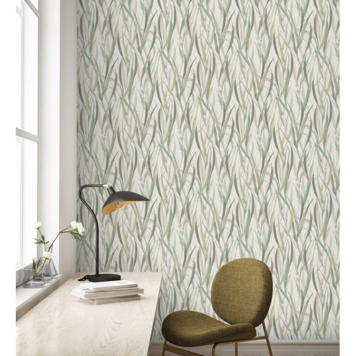 Papel pintado algas marinas acuarela tonos verdes - Carolina Bay 685127