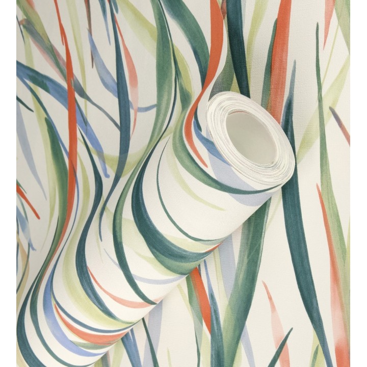 Papel pintado algas marinas acuarela azul verde y naranja - Carolina Bay 685128