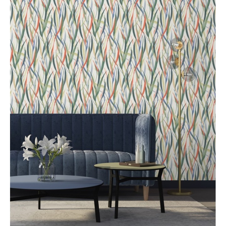 Papel pintado algas marinas acuarela azul verde y naranja - Carolina Bay 685128