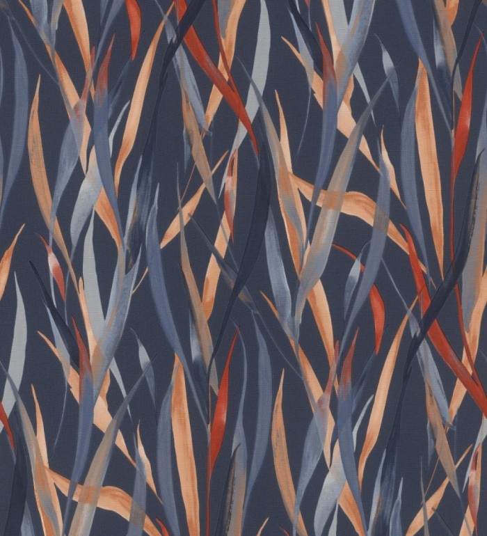 Papel pintado algas marinas acuarela tonos azul ocre y rojo - Carolina Bay 685129