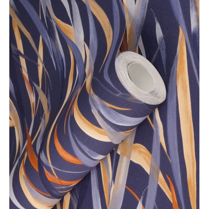 Papel pintado algas marinas acuarela tonos azul ocre y rojo - Carolina Bay 685129