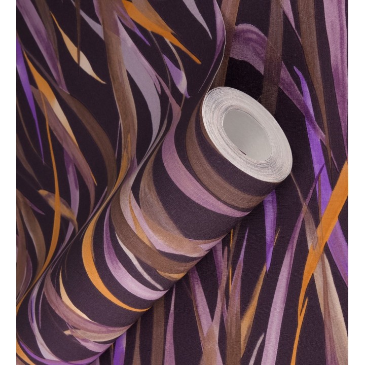 Papel pintado algas marinas acuarela tonos violetas y amarillo mostaza - Carolina Bay 685130