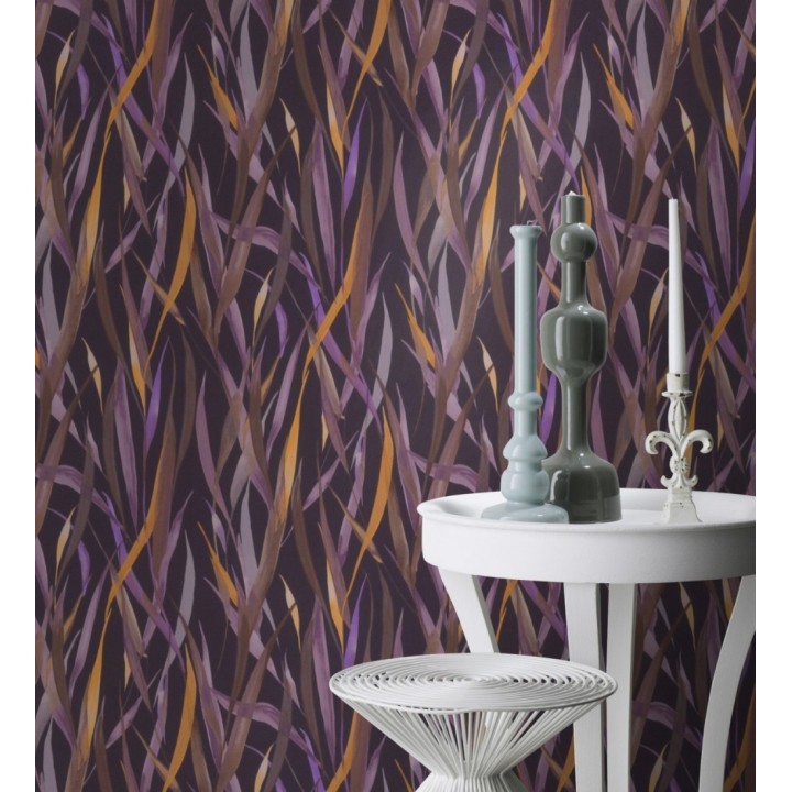 Papel pintado algas marinas acuarela tonos violetas y amarillo mostaza - Carolina Bay 685130