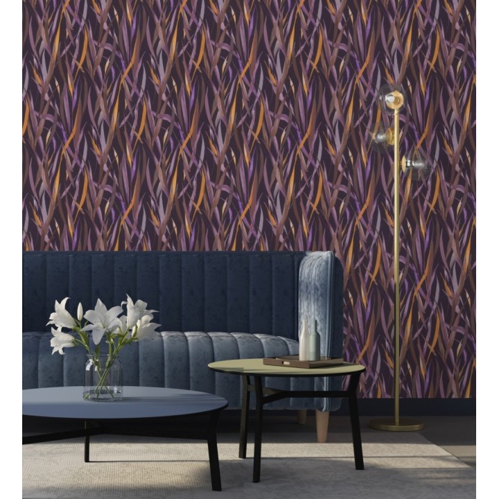 Papel pintado algas marinas acuarela tonos violetas y amarillo mostaza - Carolina Bay 685130