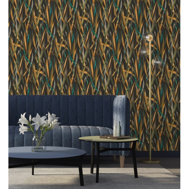 Papel pintado algas marinas acuarela tonos verdes mostaza y turquesa - Carolina Bay 685131